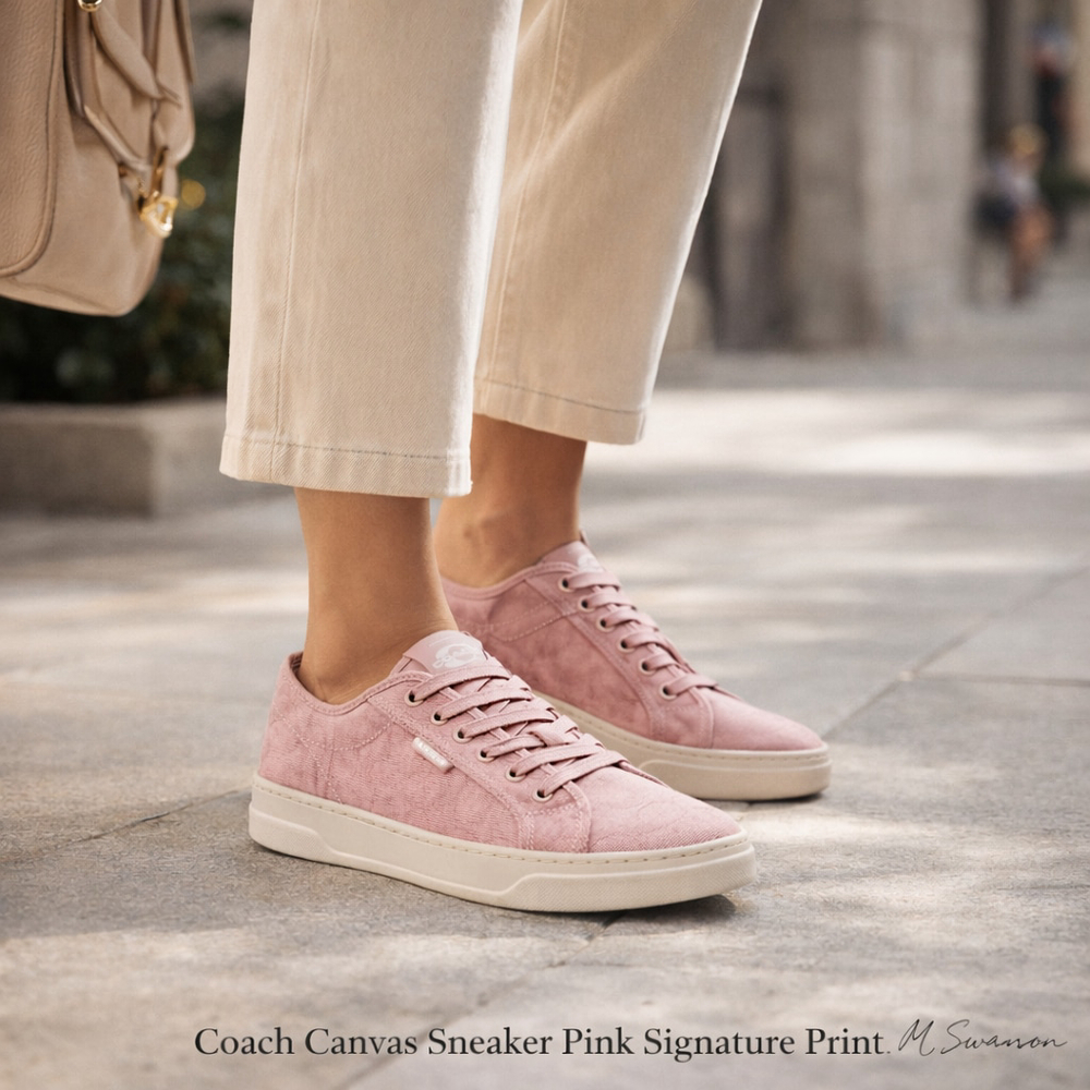 NEW Coach Canvas Sneaker Pink Signature Print CAS55 Size 6.5B NIB - Picture 2 of 6